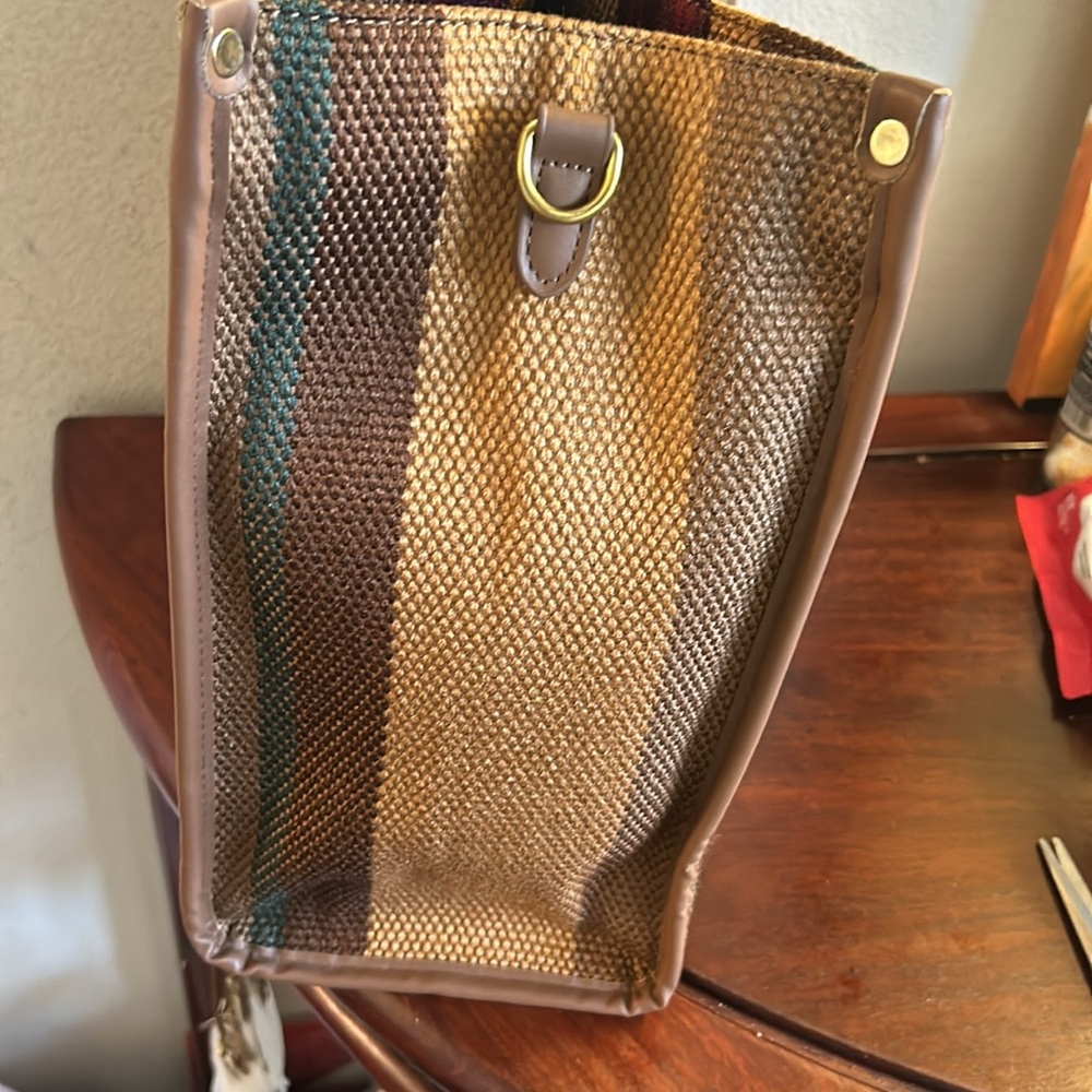 Striped Brown and Tan Tote Bag - Picture 4 of 8